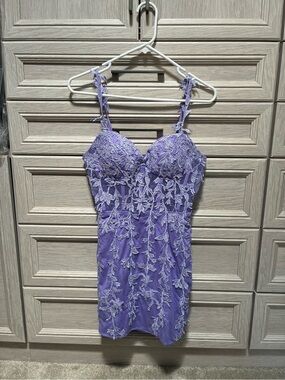 SHEIN Lavender Lace Appliqué Mini Dress